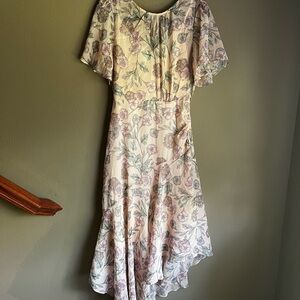 Astr Pink and Green High Low Sundress with Flutter Sleeves